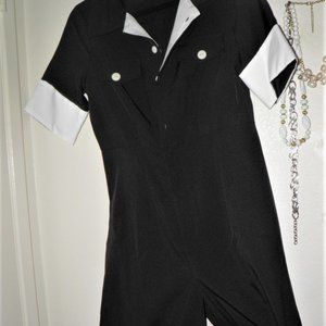 SHORT SLEEVE BLACK & WHITE  POLY/COTTON JUMPSUIT